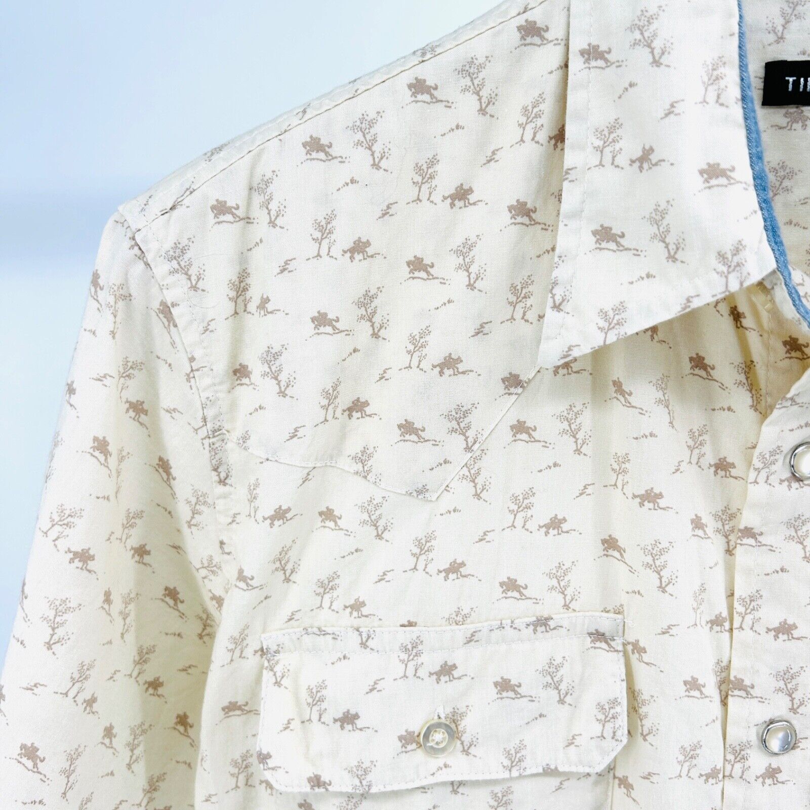 Tin Haul Cream 100% Cotton Western Rider Print Pearl Snap Shirt