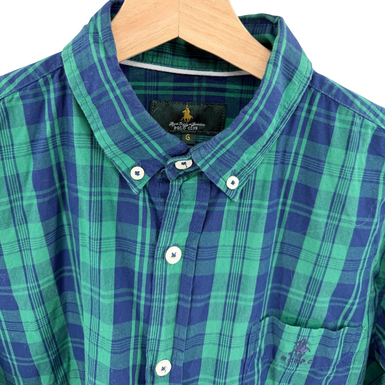 Royal County Of Berkshire Polo Club Green Navy Tartan Plaid Button-Down Shirt