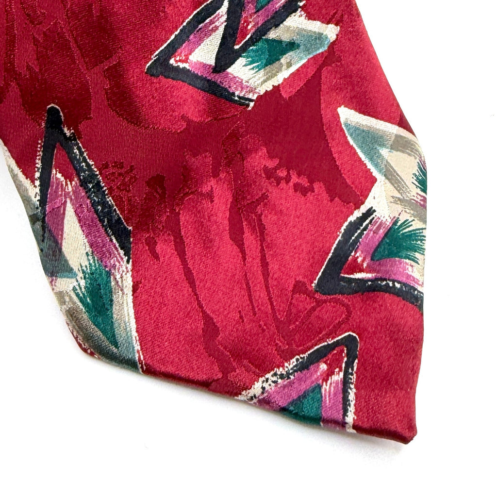 Vintage 90s Guy Laroche Couture Maroon 100% Silk Abstract Geometric Necktie