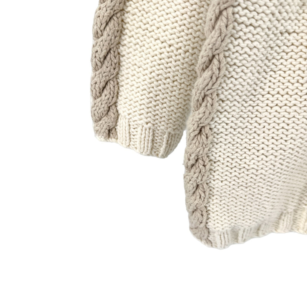 Vintage 90s Alice Collins Cream Cotton Botanical Embroidered Cable Knit Sweater