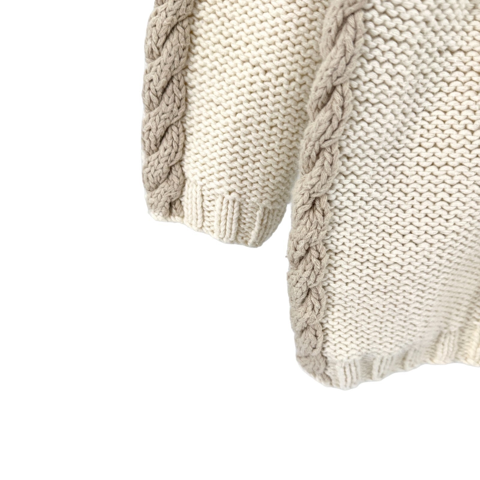 Vintage 90s Alice Collins Cream Cotton Botanical Embroidered Cable Knit Sweater