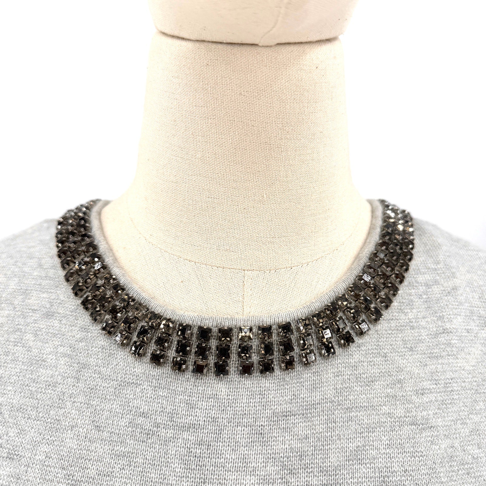 Lauren Ralph Lauren Grey Minimalist Glam Beaded Neckline Knit Sheath Dress