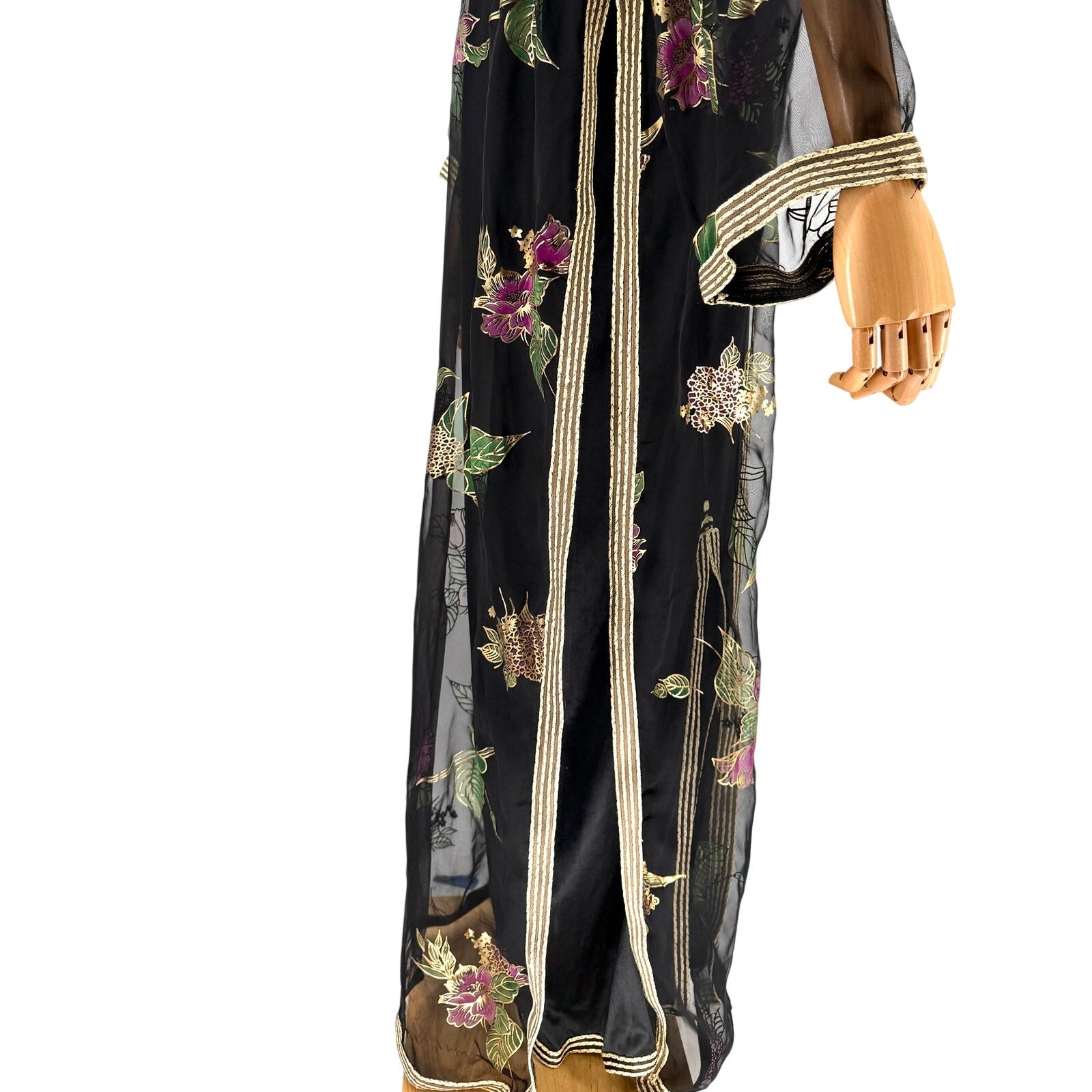Vintage Handcrafted Emirati Black Gold Jalabiya Tunic and Bisht Duster Set