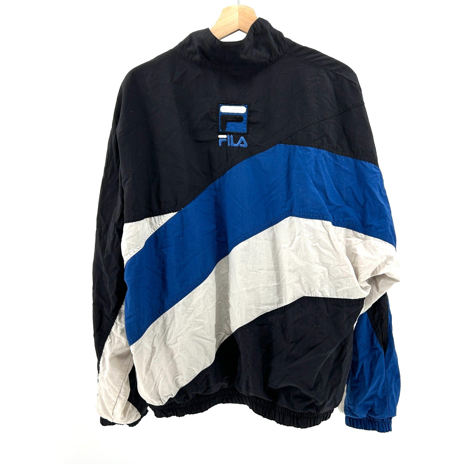 Vintage 90s Fila Black Blue White Colorblock Track Jacket