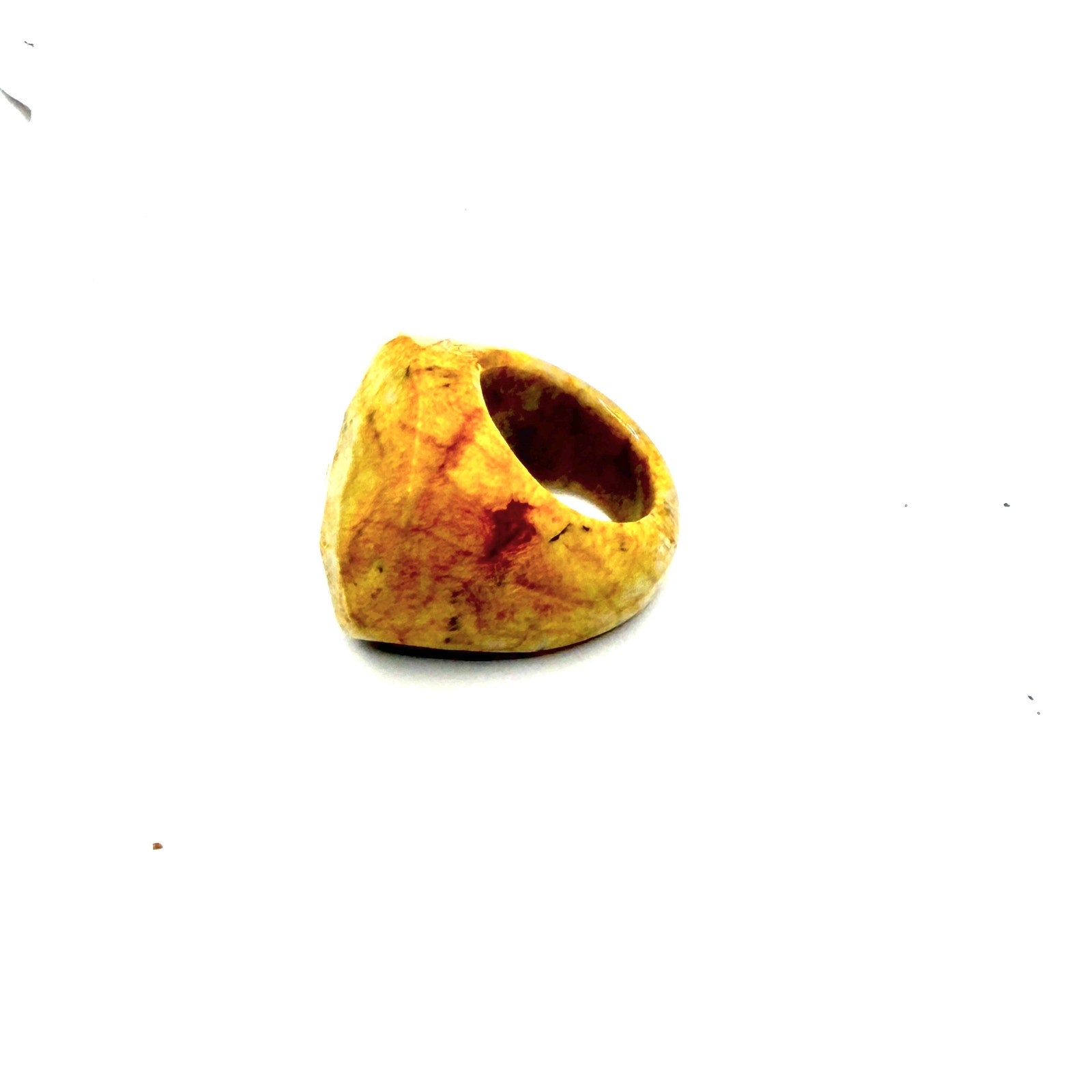 Vintage 90s Carved Yellow Ochre Jasper Sculptural Statement Dome Ring