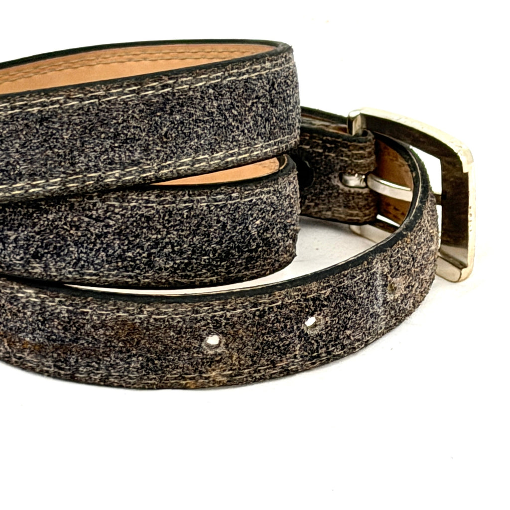 Vintage 90s Gotcha Covered Grey Brushed Genuine Leather Western Tipped Belt