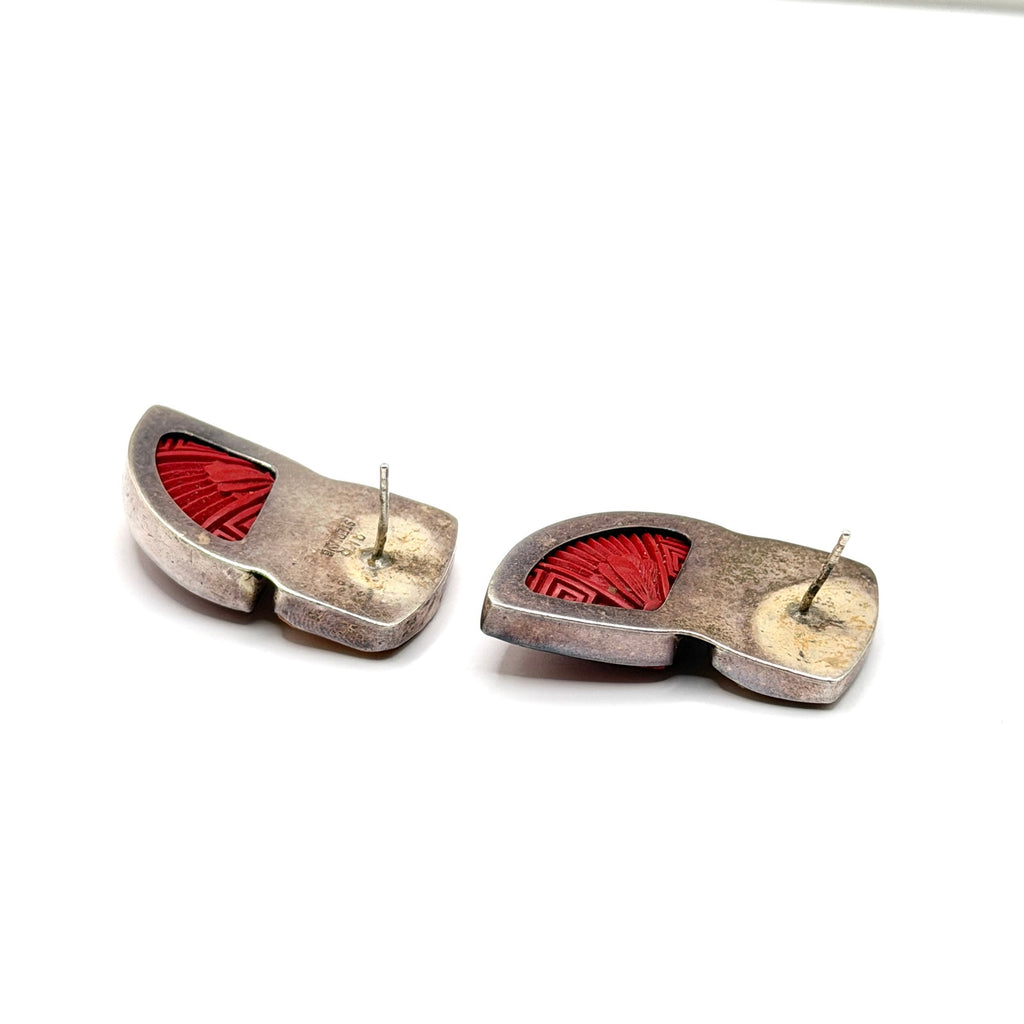 Vintage 90s Amy Kahn Russell Stamped Sterling Cinnabar Spiny Oyster Earrings