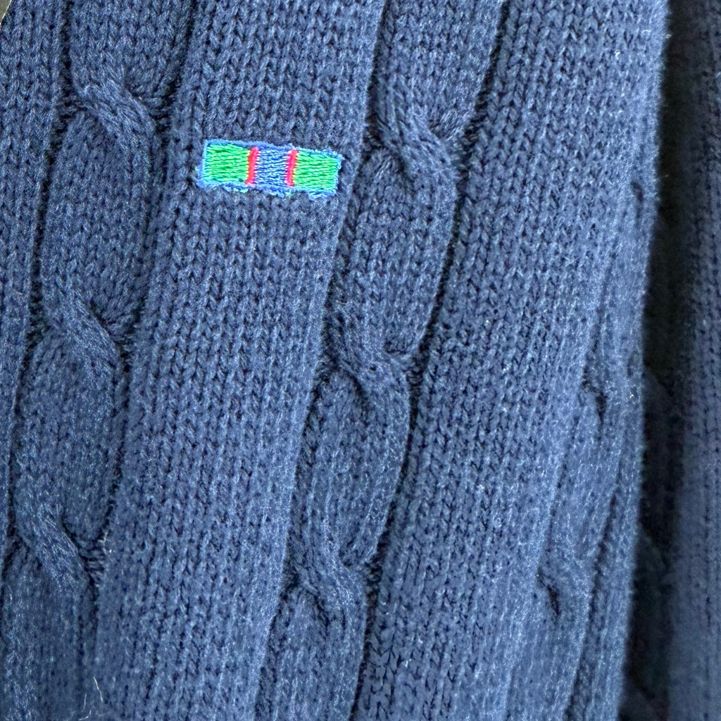 Vintage 90s Alexander Julian Colours Navy Blue 100% Cotton Cable Knit Sweater