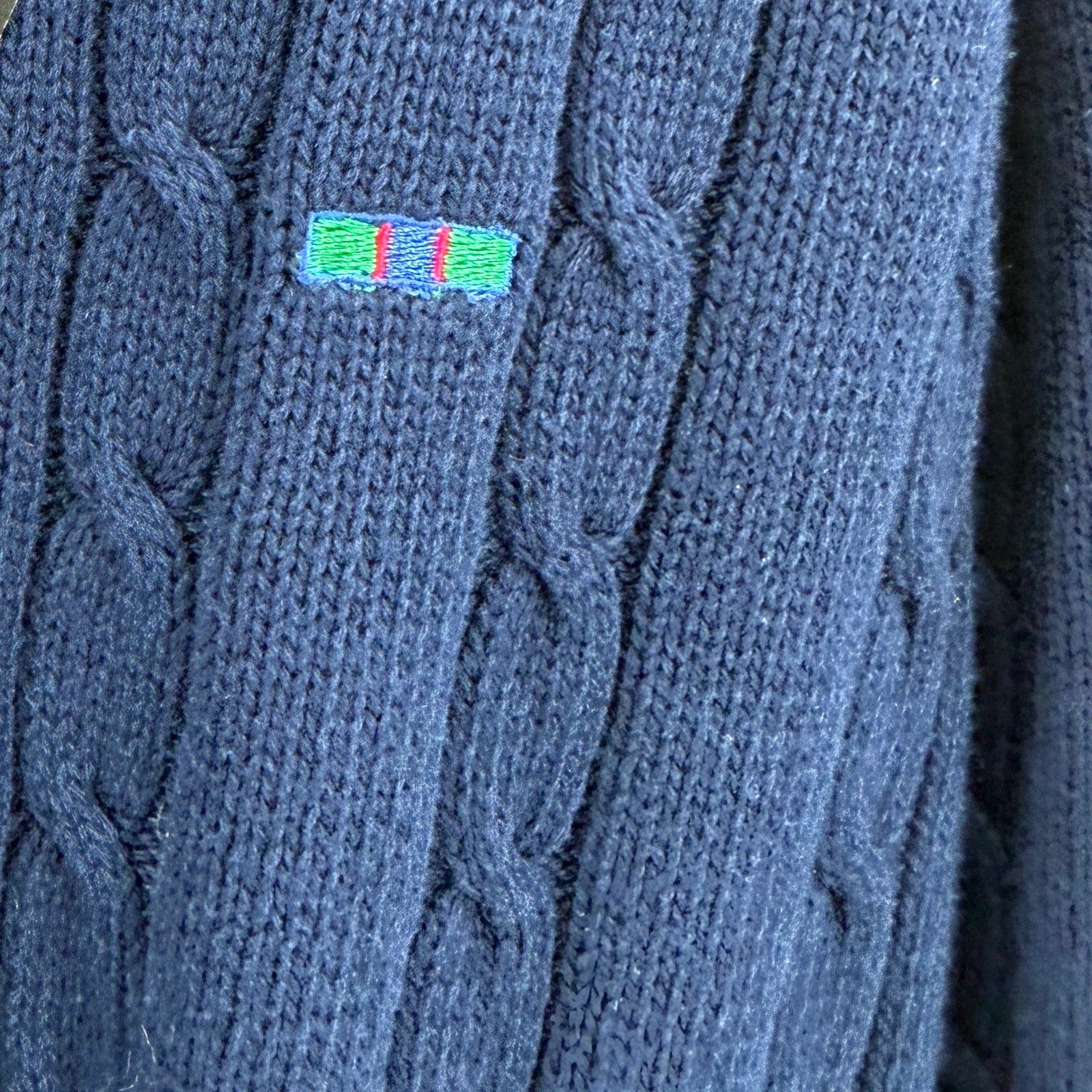 Vintage 90s Alexander Julian Colours Navy Blue 100% Cotton Cable Knit Sweater