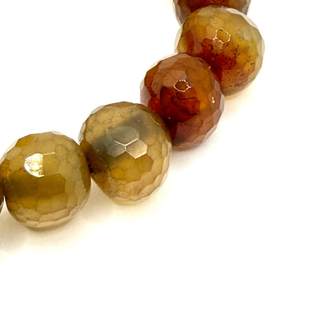Brown Amber-Colored Faceted Agate Gemstone Chunky Stretch Beaded Bracelet