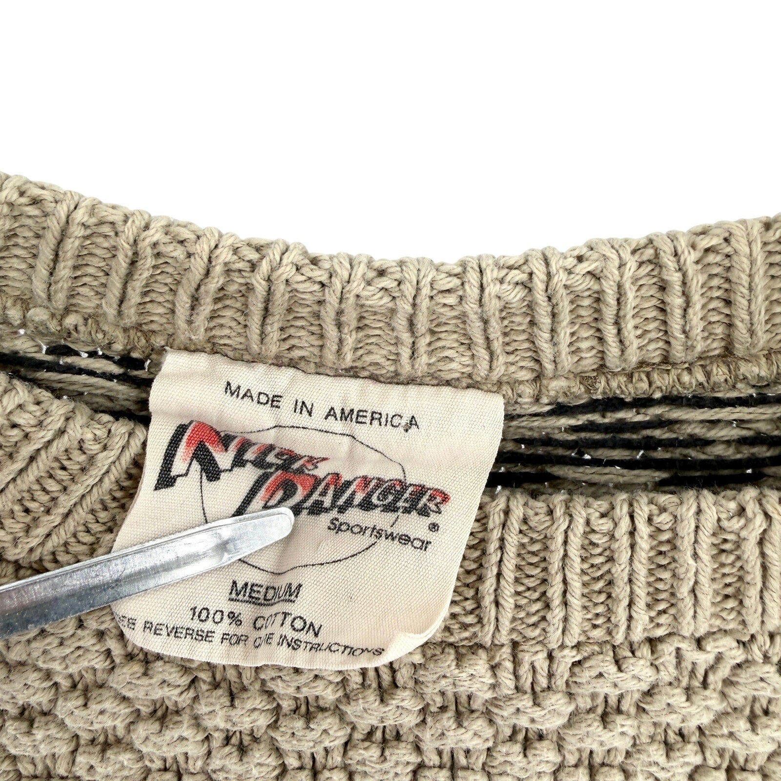 Vintage 90s Nick Danger Beige Black 100% Cotton Fair Isle Crewneck Knit Sweater
