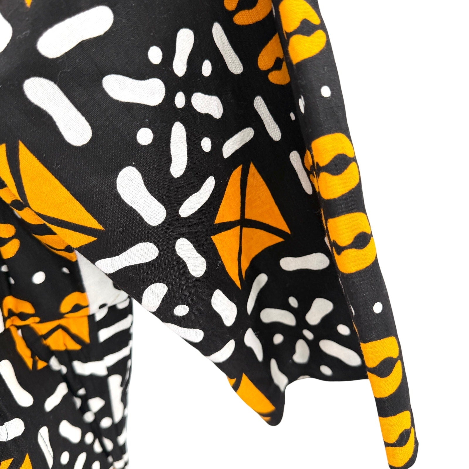 Vintage 90s Hitarget Black Orange Yellow 100% Cotton Batik A Line Dress