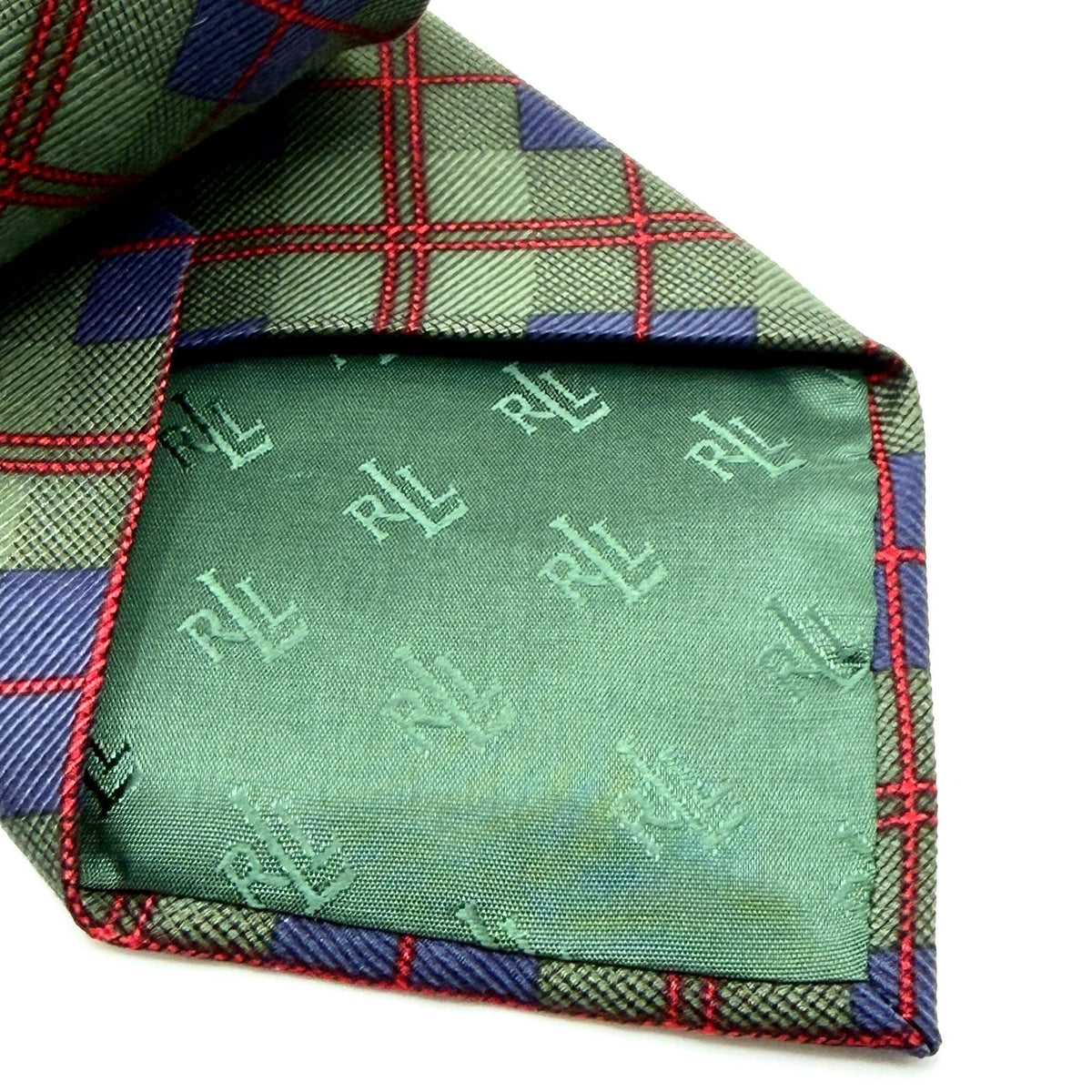 NWT Vintage 90s Ralph Lauren Green Silk Tartan Plaid Necktie