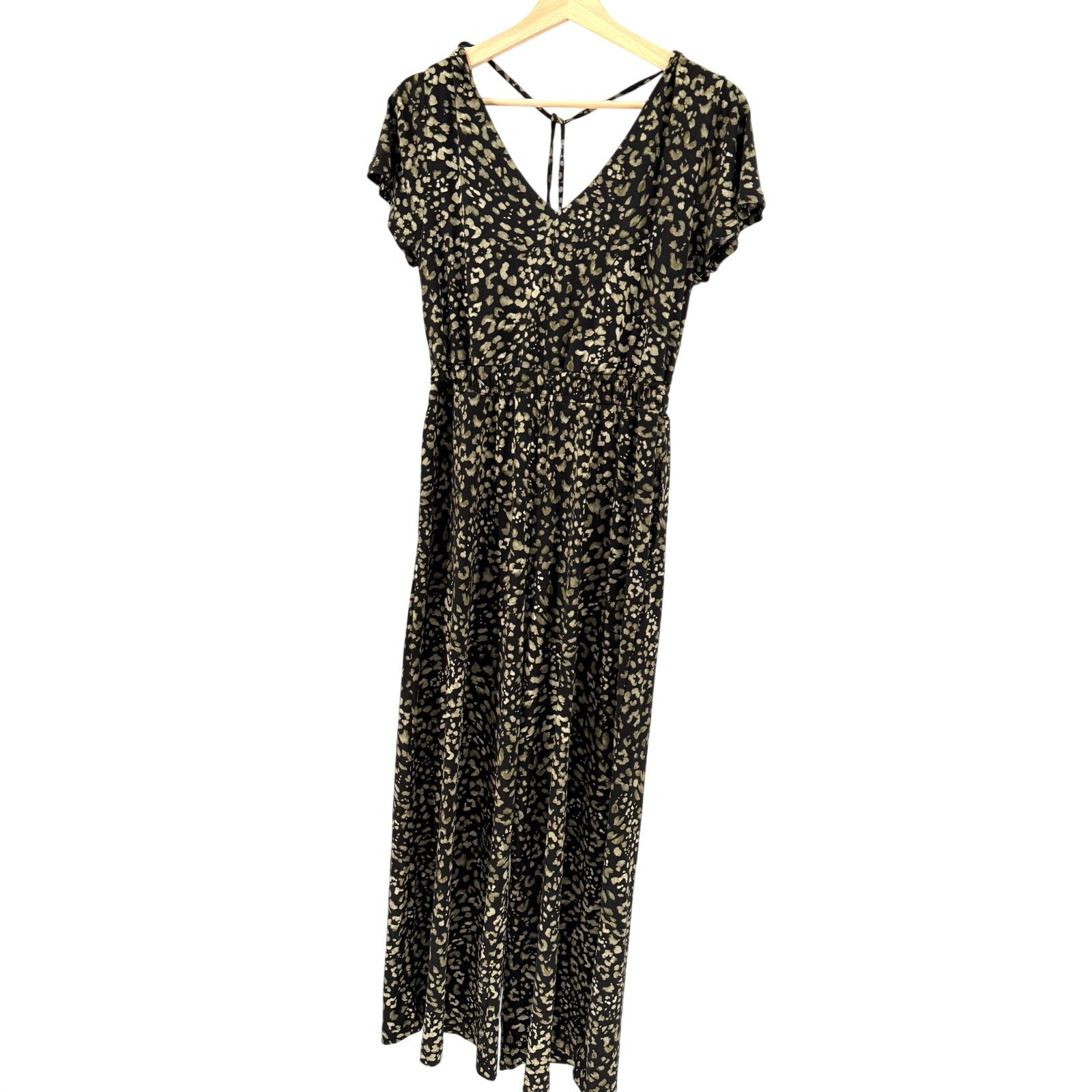 Tommy Bahama Black Green Leopard Print Wide Leg Stretch Jumpsuit