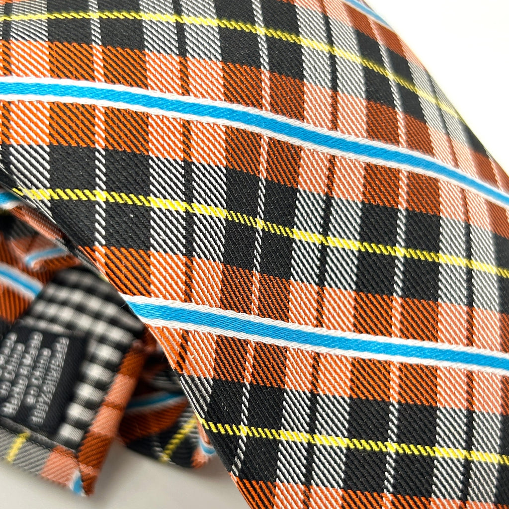 Ben Sherman Red Black Plaid 100% Silk Mod Skinny Neck Tie