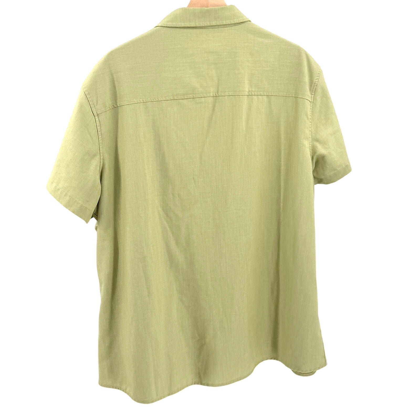 Pistachio Green Tropical Bowling Crochet Trim Short Sleeve Button Up Shirt