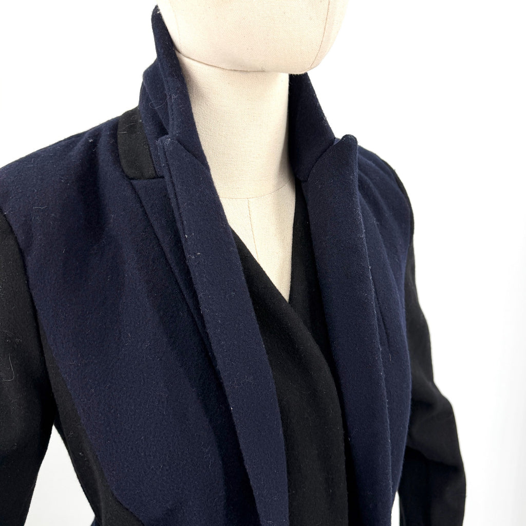 Marchesa Voyage Black Navy Blue Wool Blend Snap Overcoat Jacket