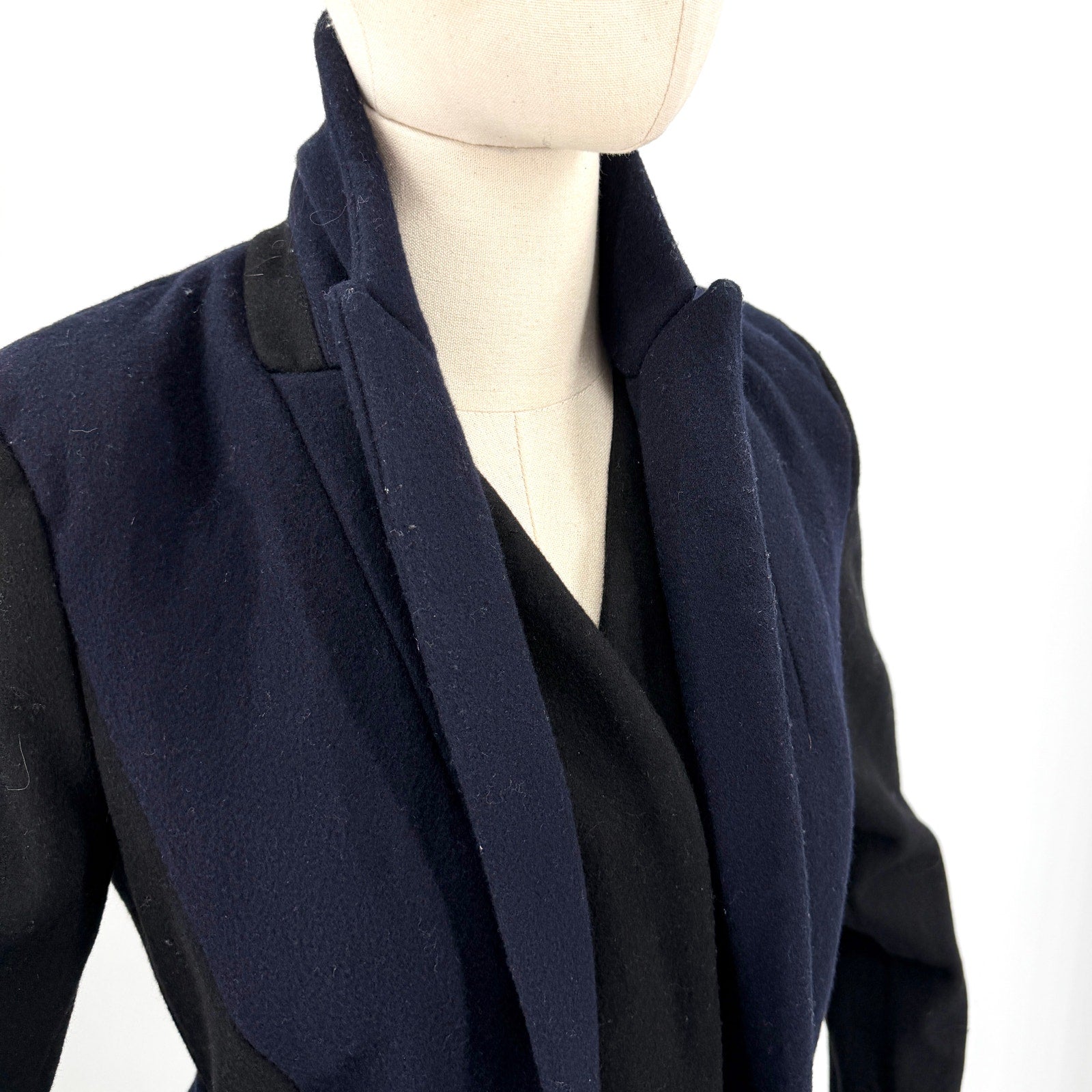 Marchesa Voyage Black Navy Blue Wool Blend Snap Overcoat Jacket