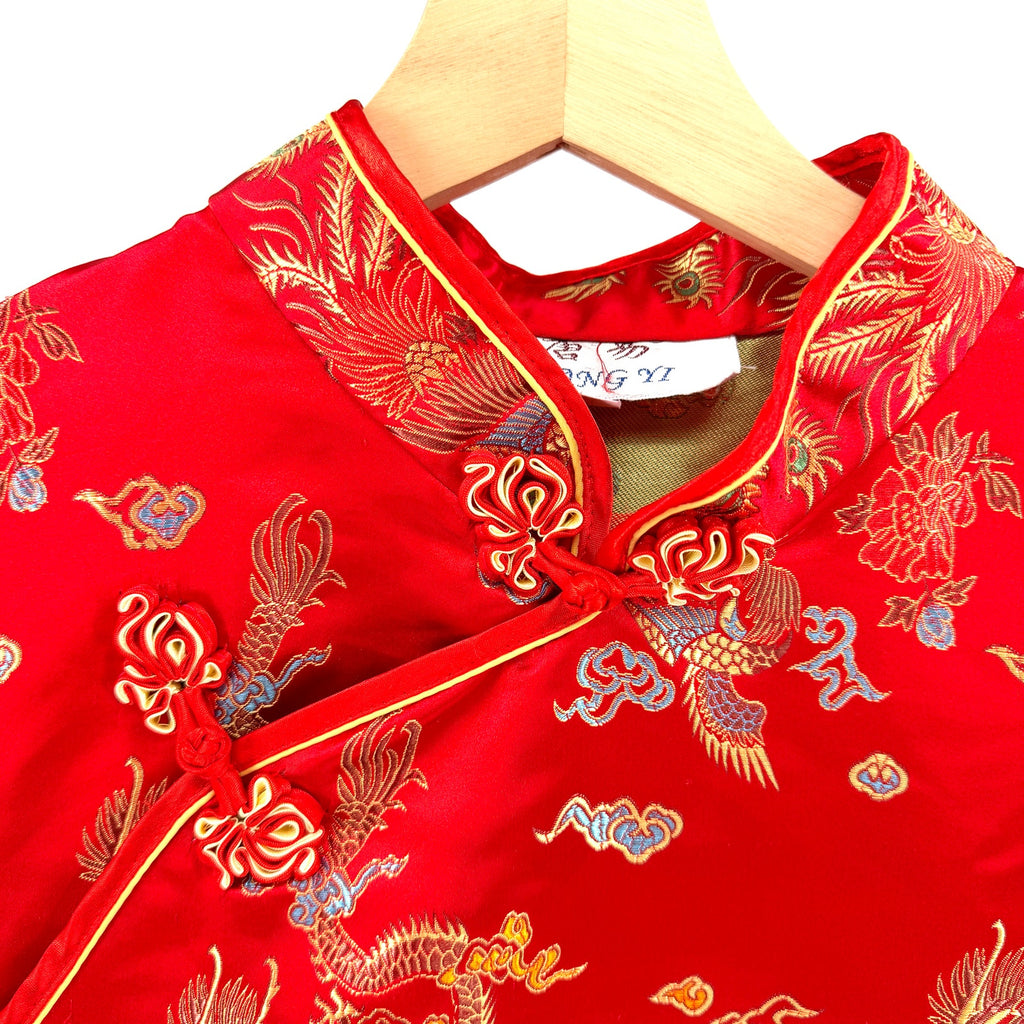 Vintage Y2K Tang Yi Red Dragon Phoenix Embroidery Frog Closure Cheongsam Dress