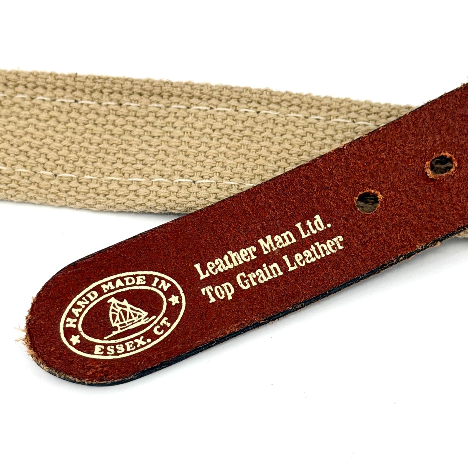 Vintage 90s Leather Man Ltd Marthas Vineyard Preppy Brass Buckle Web Belt