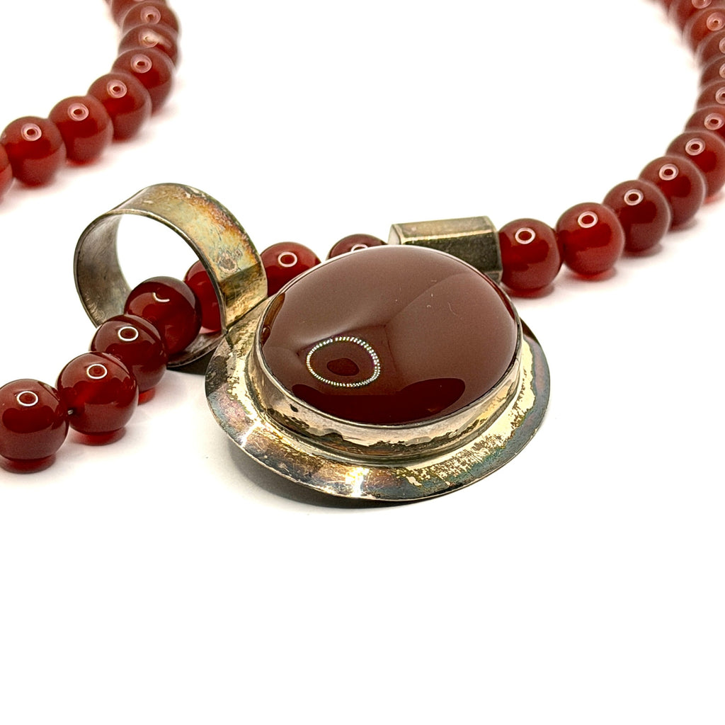 Vintage 90s Gale Self Choctaw Signed Sterling Silver Carnelian Pendant Necklace