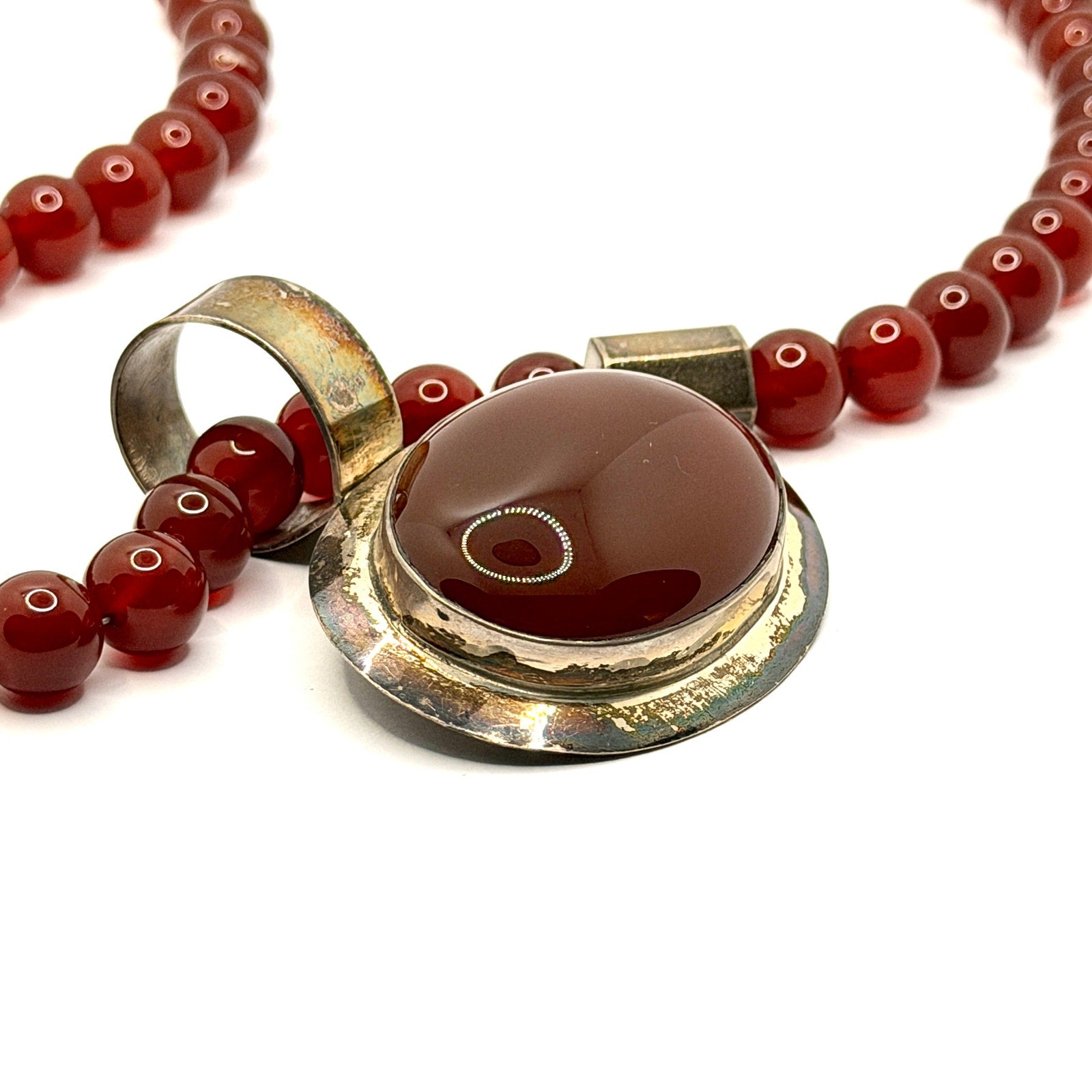 Vintage 90s Gale Self Choctaw Signed Sterling Silver Carnelian Pendant Necklace