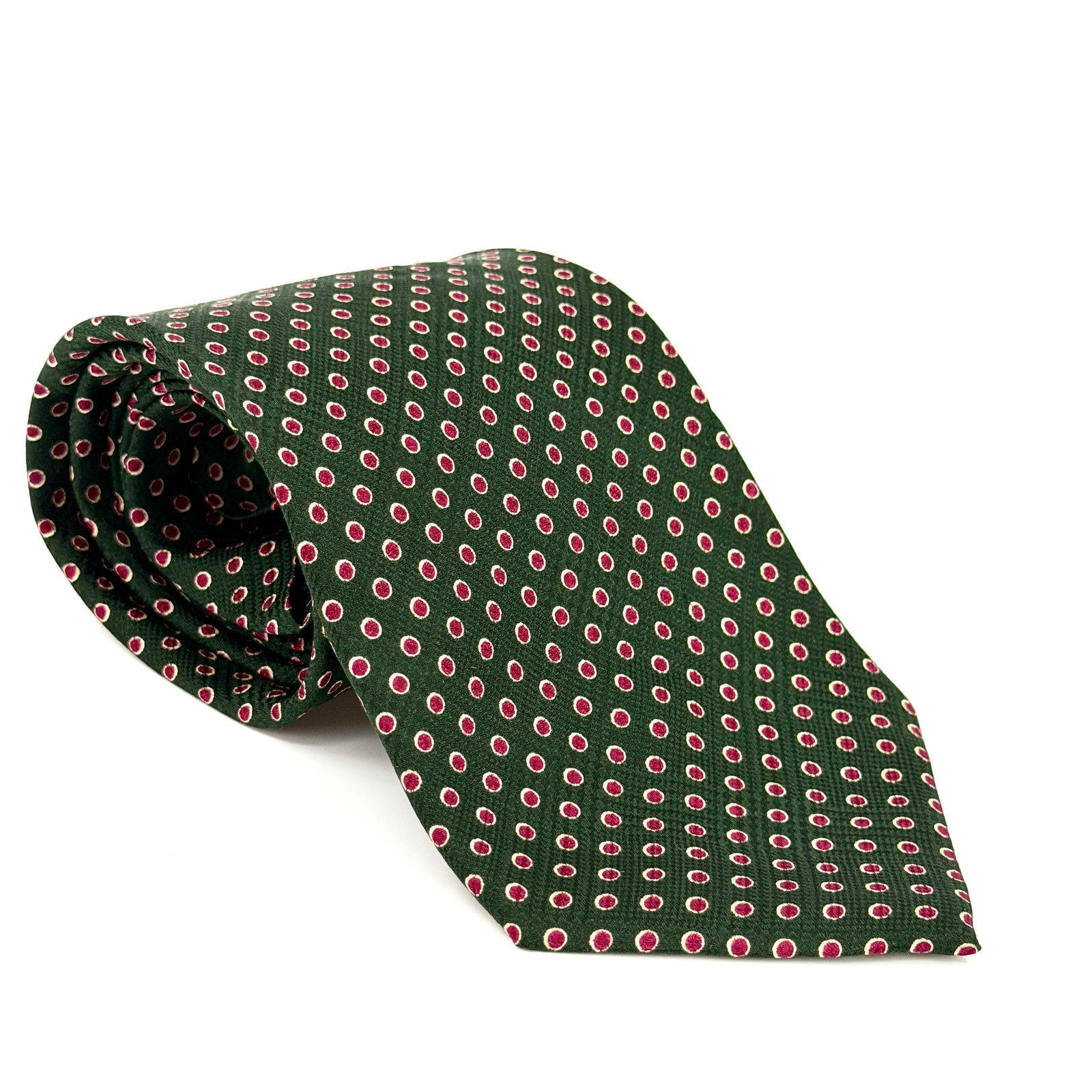 Vintage 90s Polo Ralph Lauren Green Magenta Silk Polka Dot Necktie