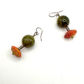 Vintage 90s Olive Green Crackle Glass Boho Drop Earrings