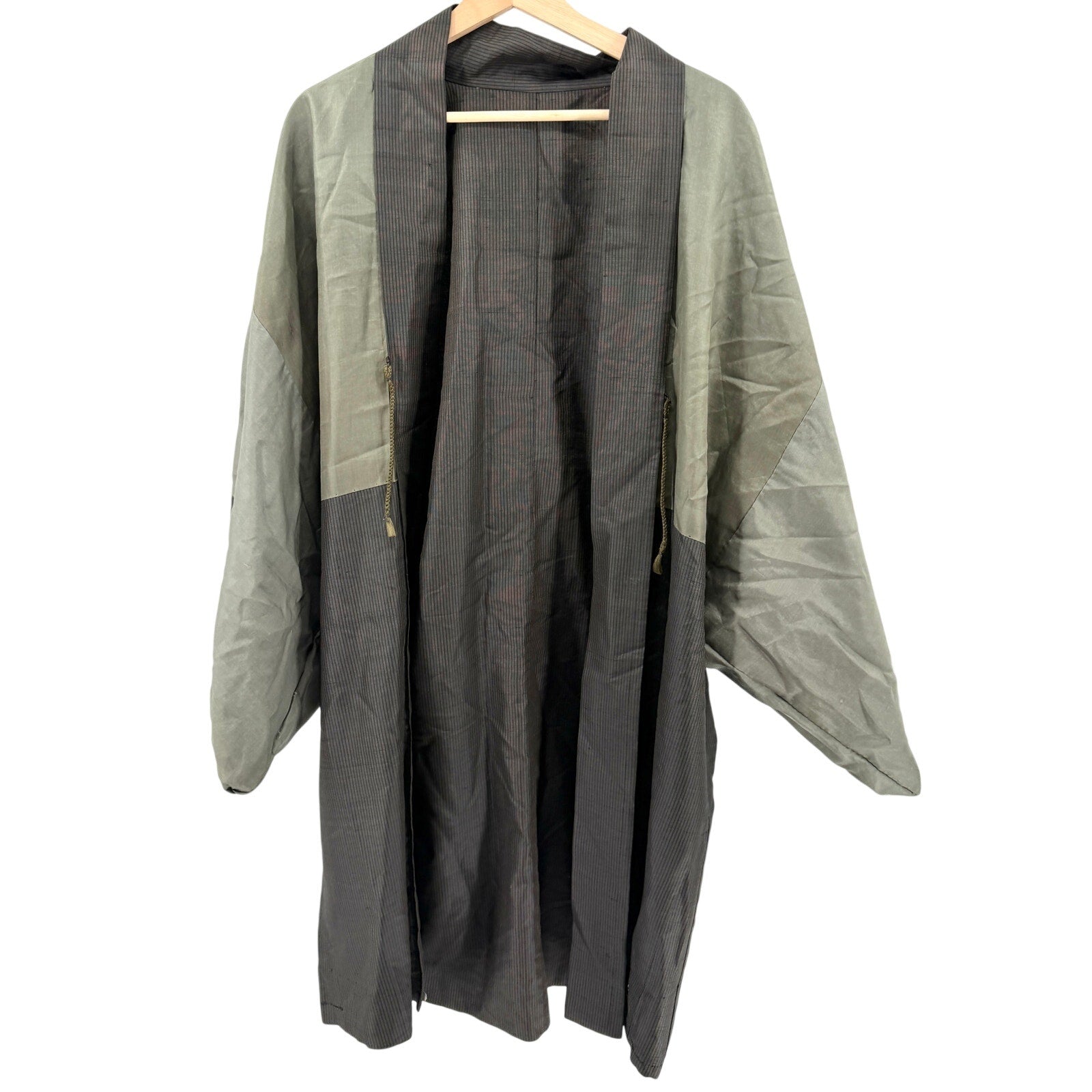 Vintage 50s Gray 100% Silk Mt Fuji Mens Haori Kimono Jacket