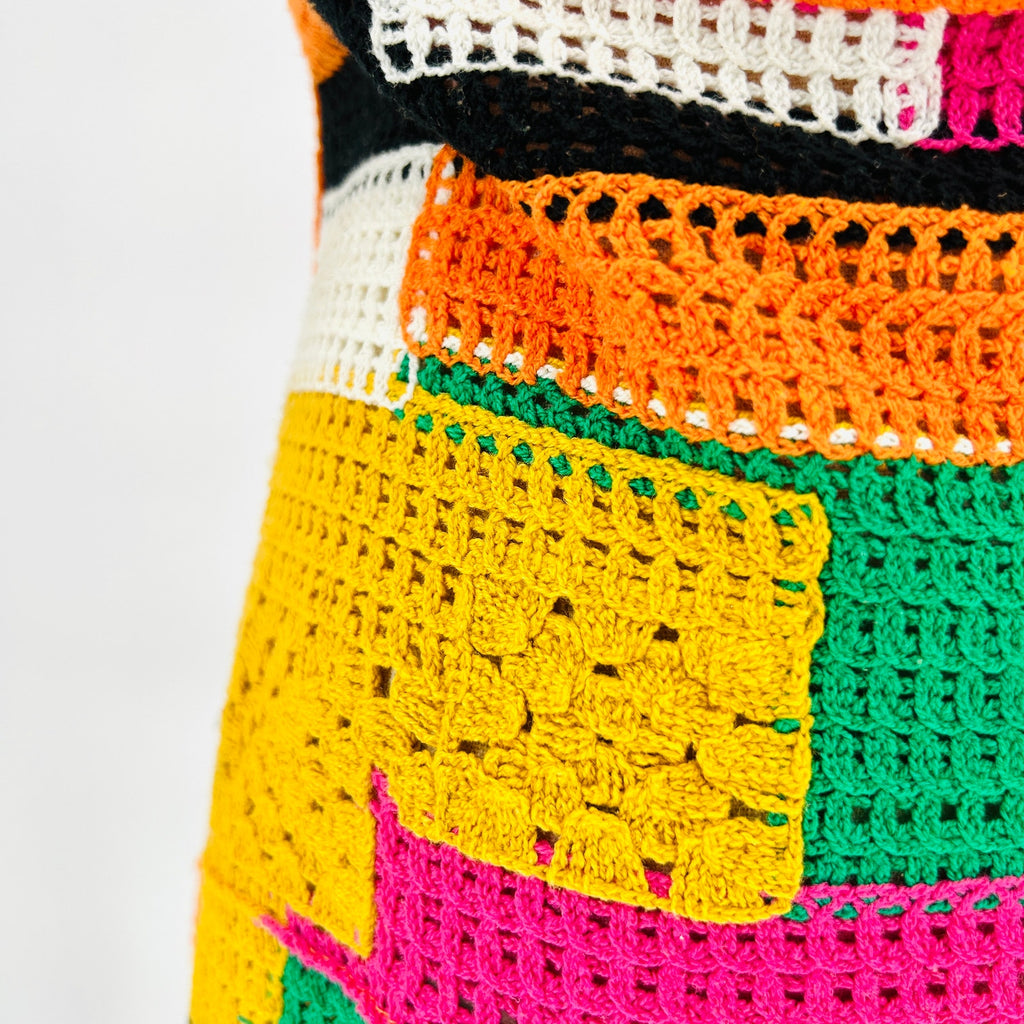 Y2K Crochet Multicolor Patchwork Festival Mini Dress