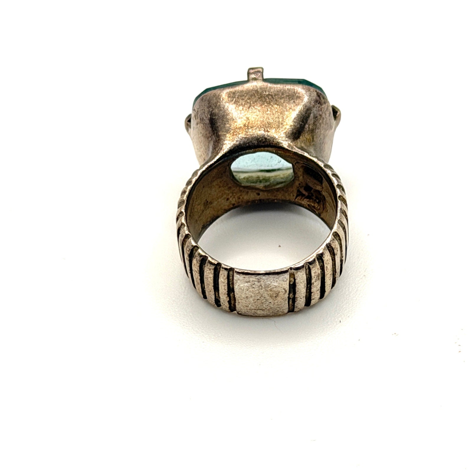 Vintage 70s Blue Topaz Sterling Silver Polish Modernist Hallmarked Ribbed Ring
