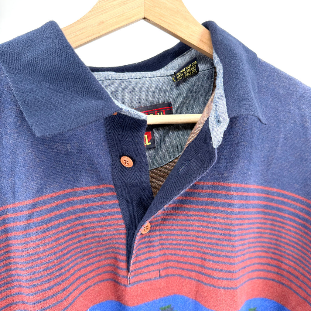 Vintage 90s Bayou Sport Aztec 100% Cotton Long Sleeve Polo