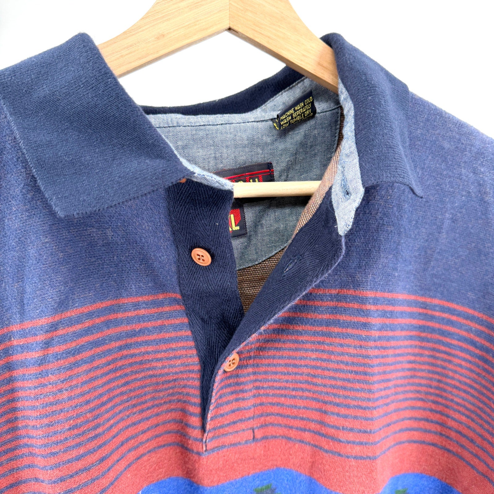 Vintage 90s Bayou Sport Aztec 100% Cotton Long Sleeve Polo