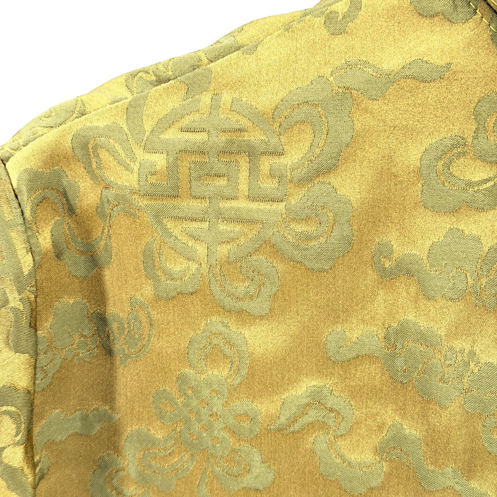 Olive Green Silk Blend Satin Brocade Longline Tunic Jacket