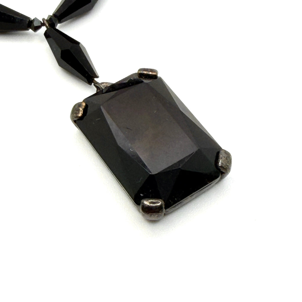 Vintage Y2K Black Glass Gothic Large Rectangular Pendant Necklace
