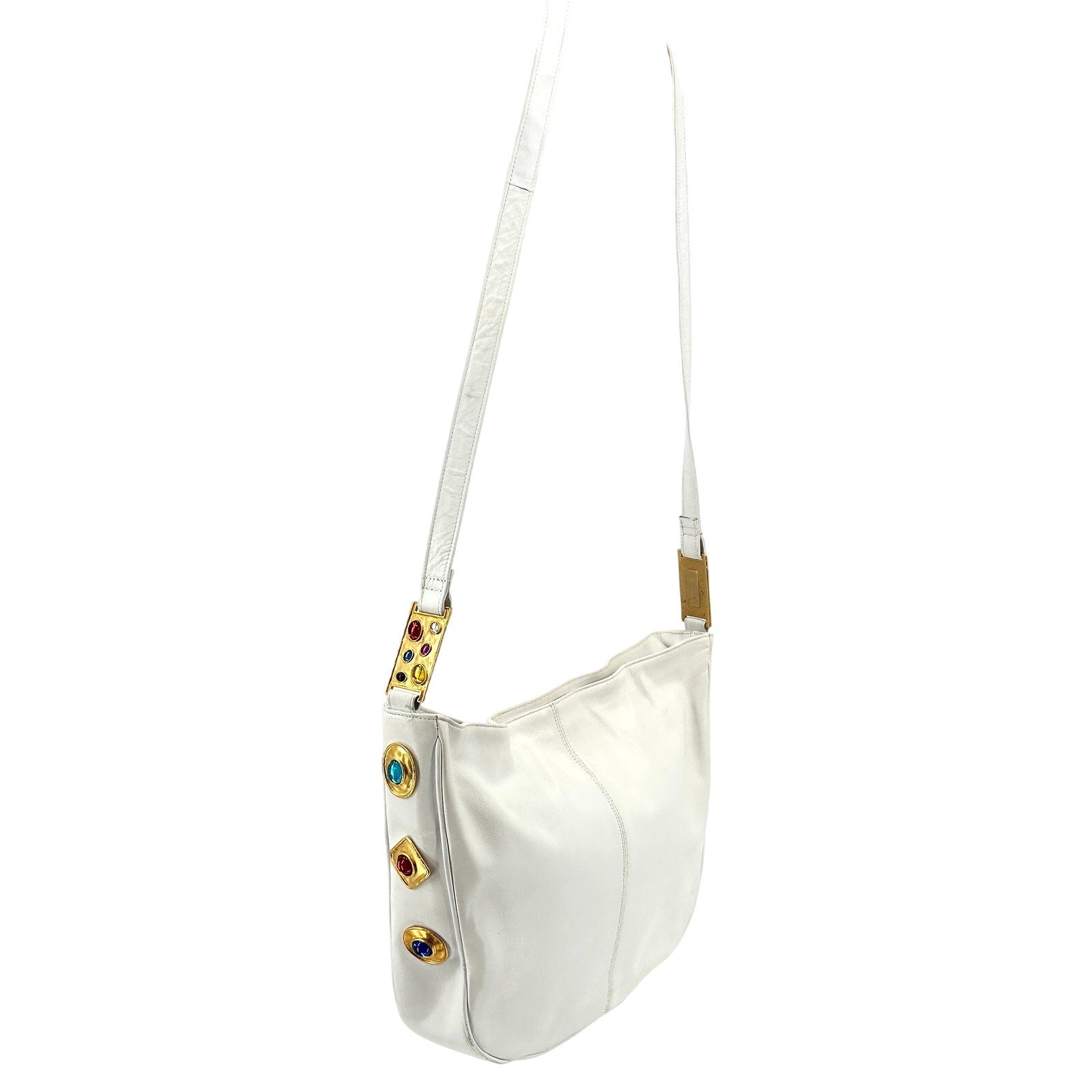 Vintage 80s Joseph B Exclusive White Leather Jewel-Embellished Satchel