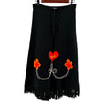 Vintage 70s Doodles by Jeannemarie Volk Black Heart Fringe Knit Midi Skirt