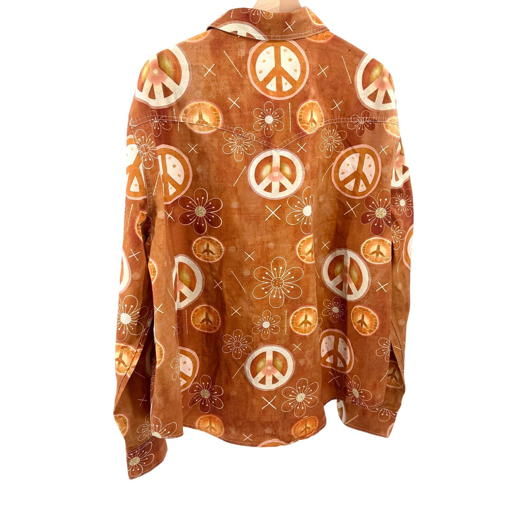 Ocher 100% Cotton Peace Sign Western Button Shirt