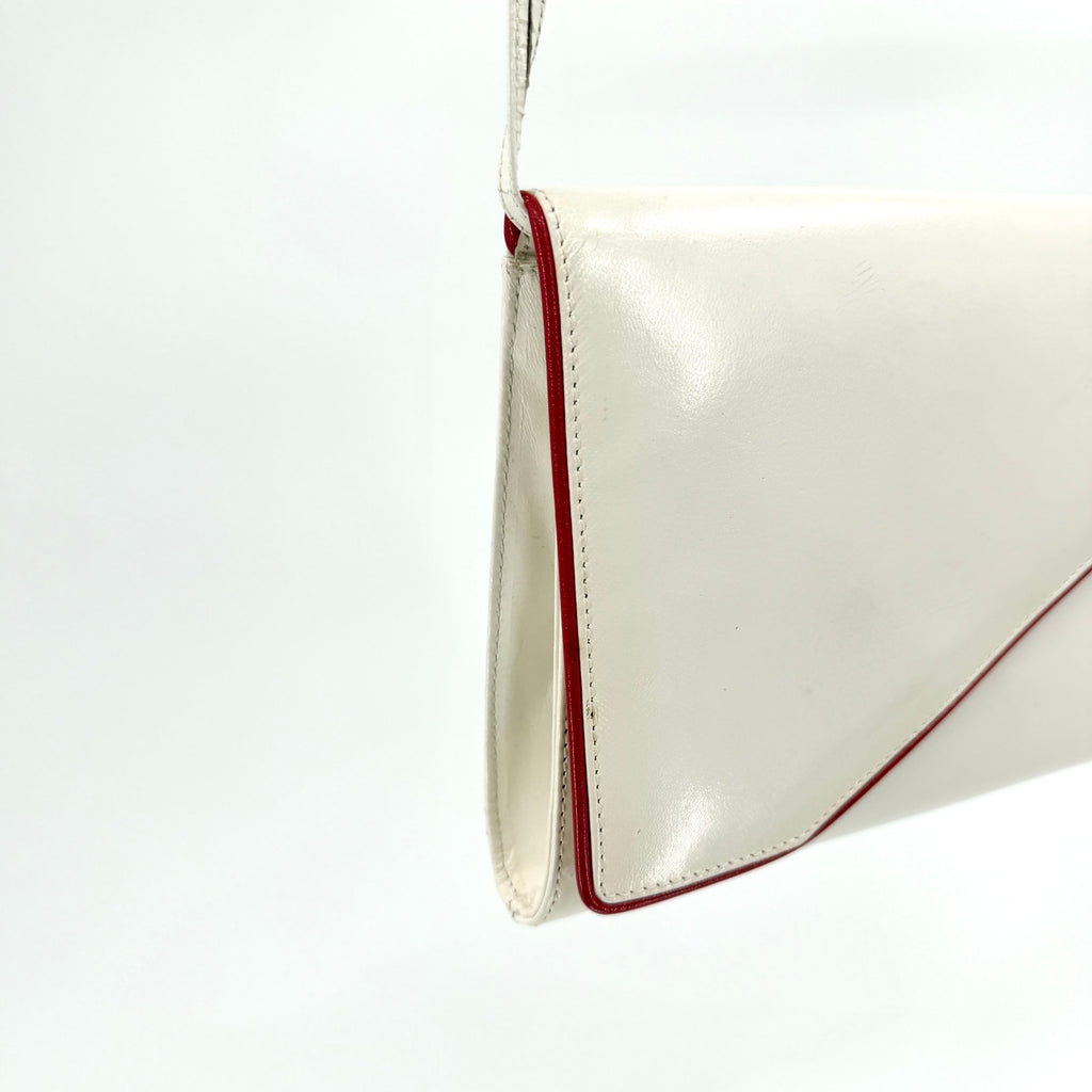 Vintage 80s White Red Genuine Leather Mod Minimalist Envelope Clutch Purse