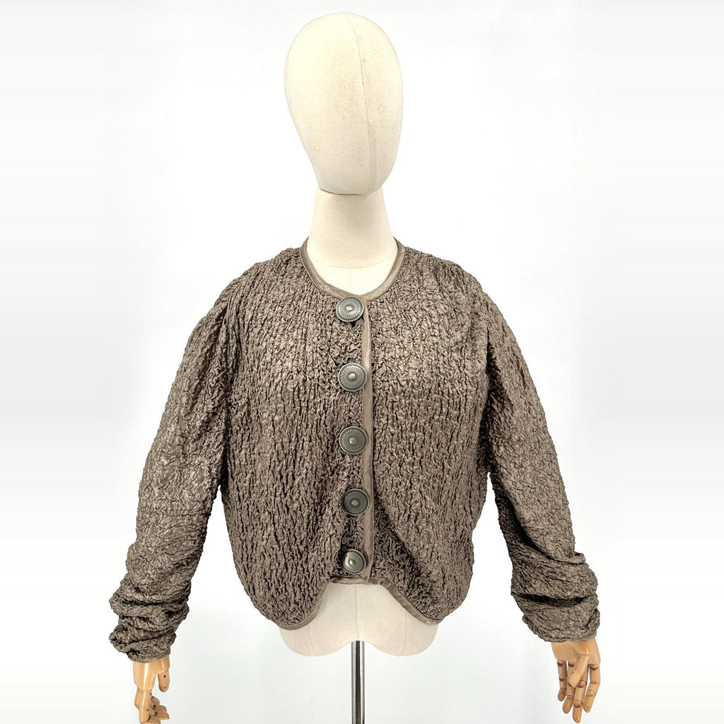 Vintage 90s Double D Ranchwear Taupe Crinkled Smocked Concho Button Jacket