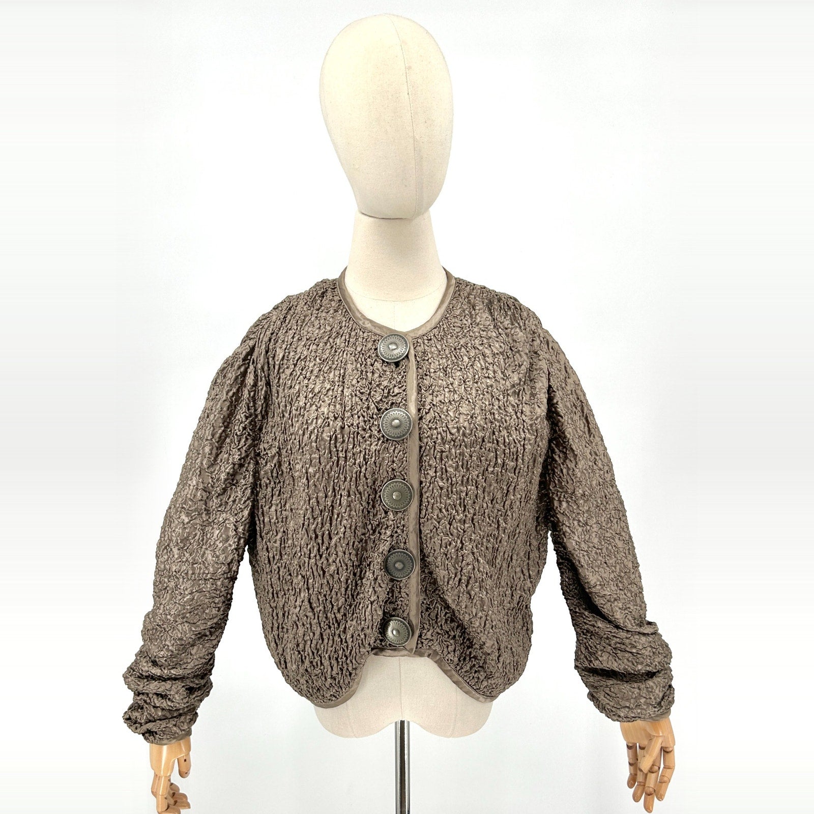 Vintage 90s Double D Ranchwear Taupe Crinkled Smocked Concho Button Jacket
