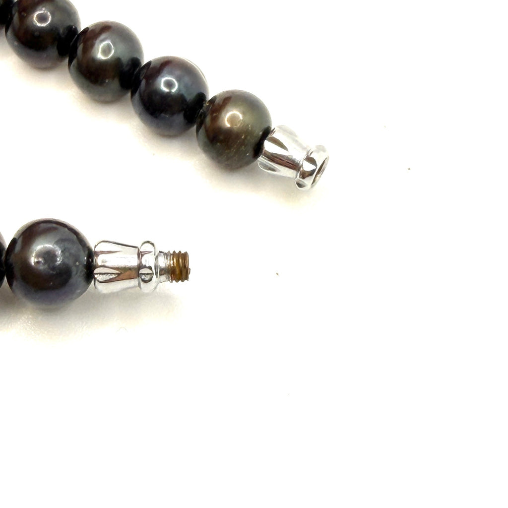 Vintage 90s Peacock Iridescent Black Freshwater Pearl Screw Clasp Bracelet