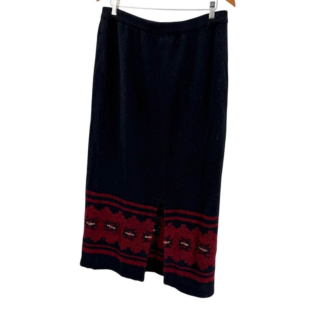 Vintage Y2K Double D Ranch Black 100% Lamb Wool Southwestern Maxi Skirt