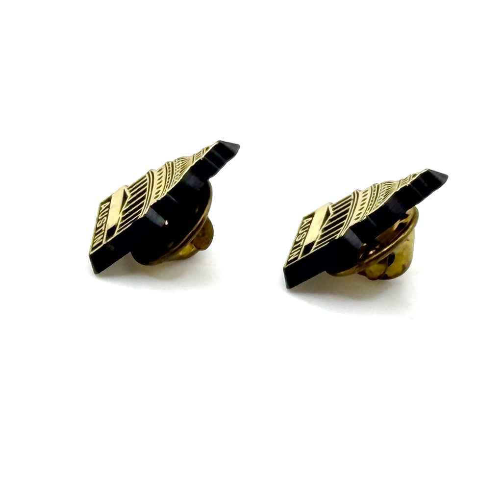 Vintage 80s Gold Tone Austin Texas Capitol Stamped Lapel Tack Pins Pair