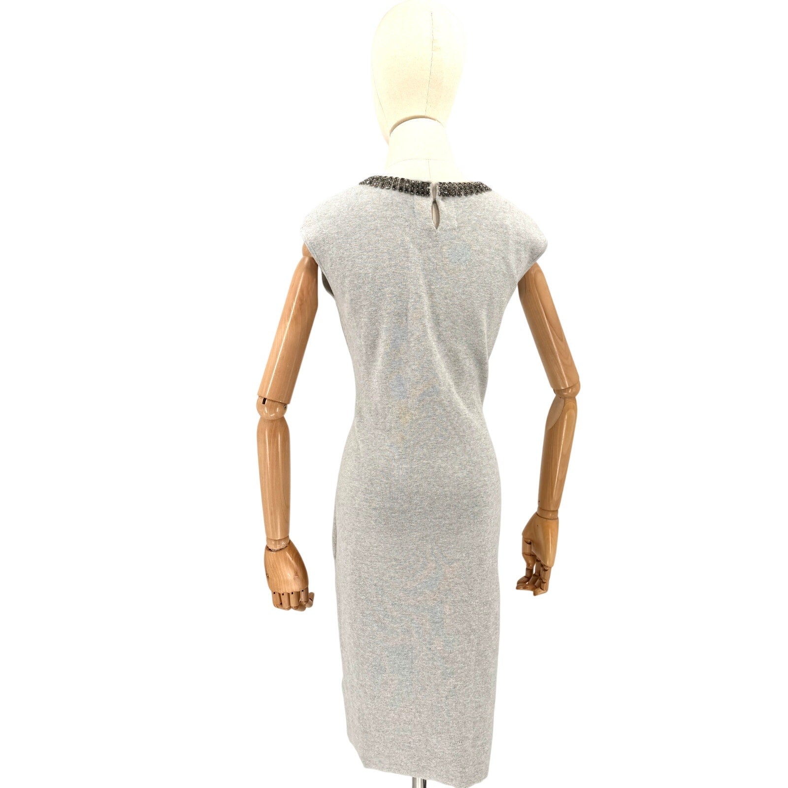 Lauren Ralph Lauren Grey Minimalist Glam Beaded Neckline Knit Sheath Dress