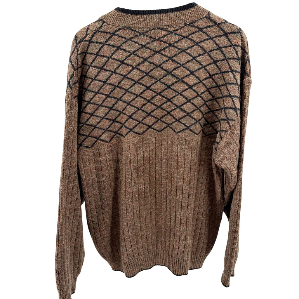 Vintage 80s Guy Laurent Brown 100% Wool Outdoor Leather Patch Sweater
