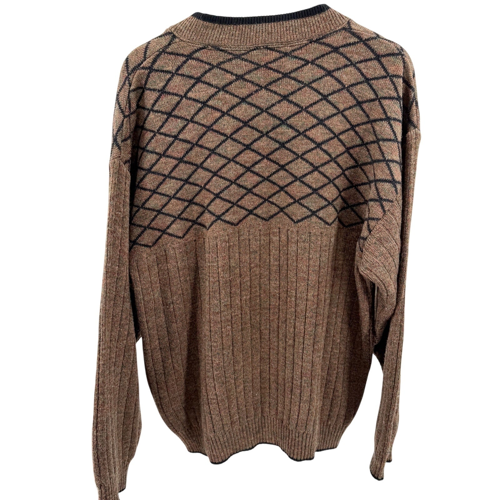 Vintage 80s Guy Laurent Brown 100% Wool Outdoor Leather Patch Sweater
