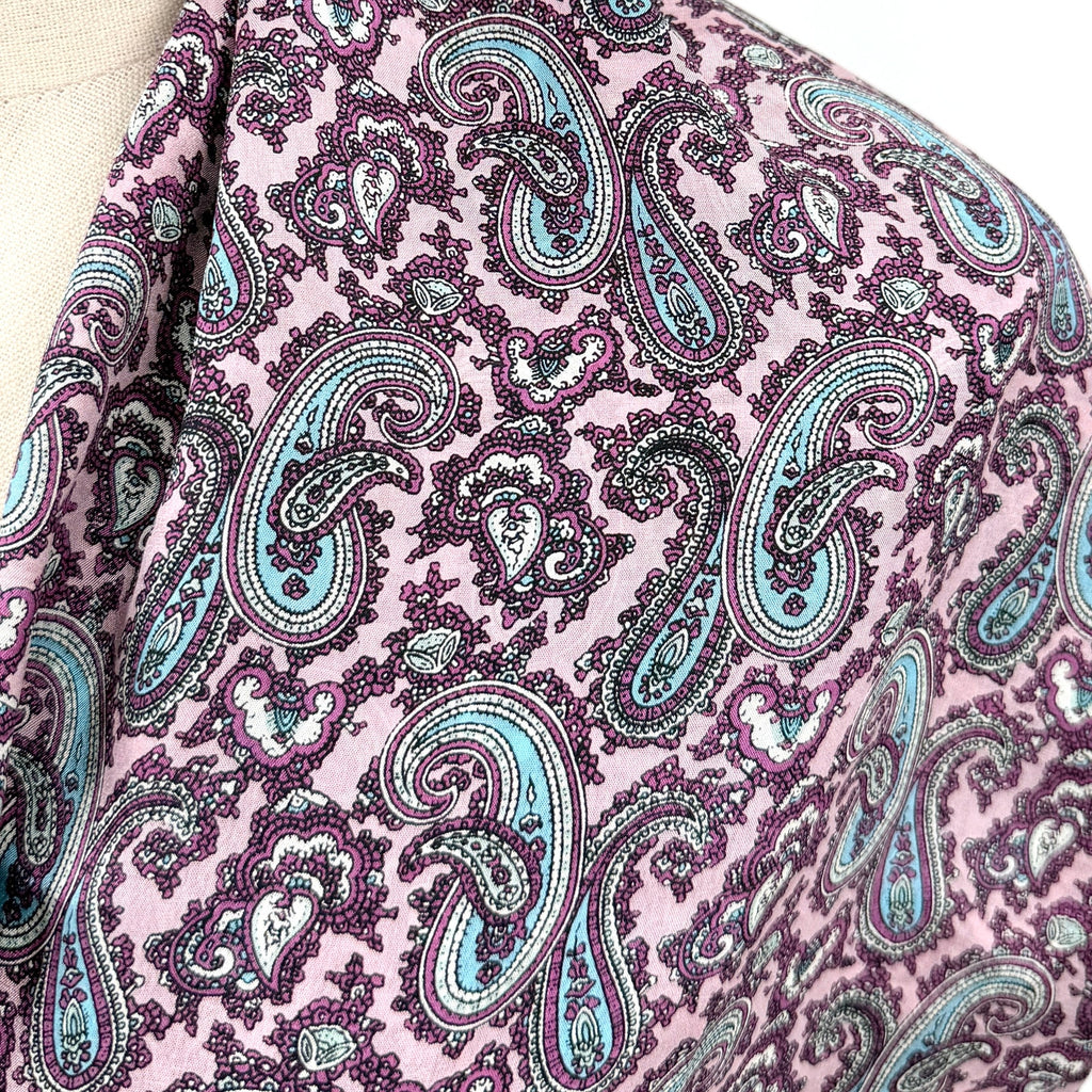 Vintage 80s Oscar de la Renta Purple 100% Silk Paisley Fringe Scarf