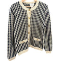 Vintage 90s Susan Bristol Navy Cream Houndstooth Gold Button Cardigan