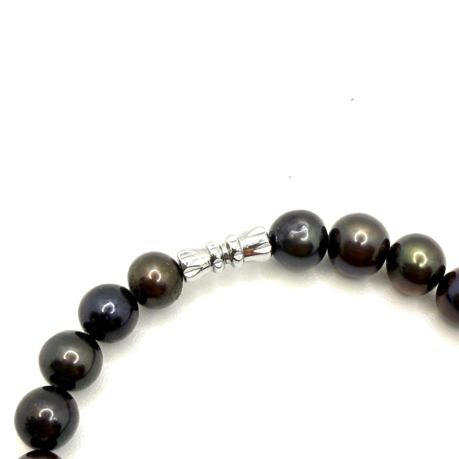 Vintage 90s Peacock Iridescent Black Freshwater Pearl Screw Clasp Bracelet